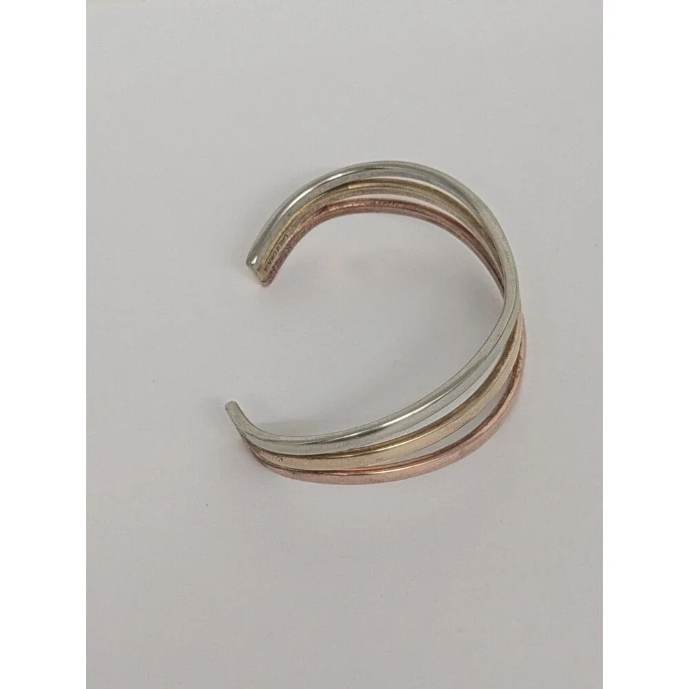 Vintage SERGIO LUB CALIFORNIA Tri Color Mix Metal Wavy Cuff Bracelet